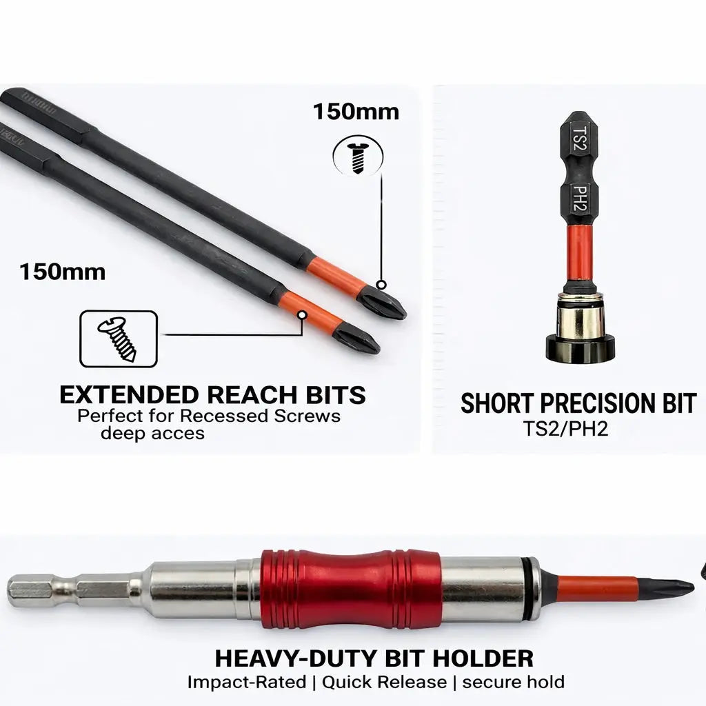Rafford PH2 Magnetic Steel Screwdriver Bit Set — 15-Piece S2 Steel Impact Bit Set, Multi-Size Tool Accessories from PriceLows™