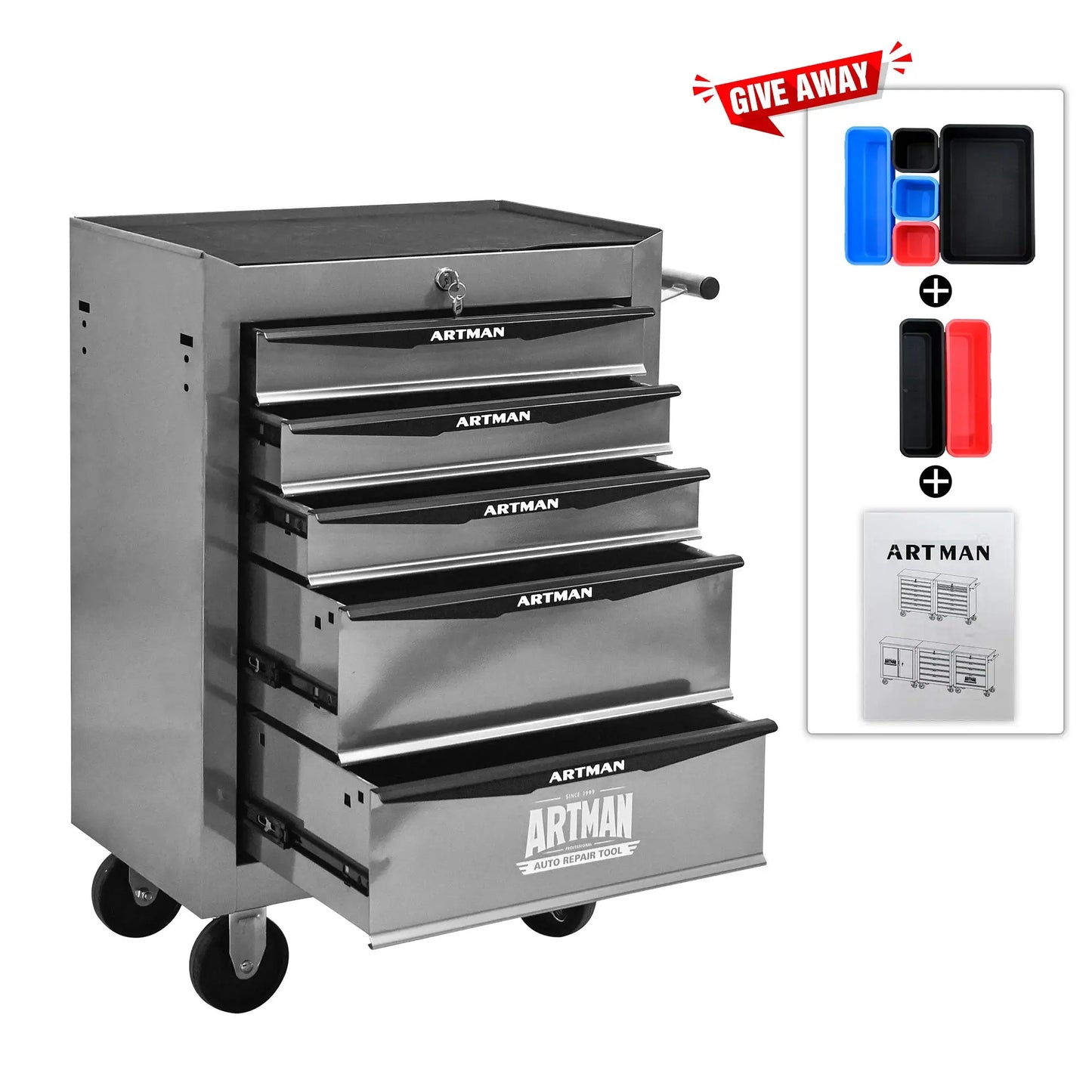 7 Drawer Rolling Tool Box Hardware Storage Tool Cabinet, Heavy Duty Steel Metal Cart, Lockable, Shop Garage NEW,black and silver from PriceLows™