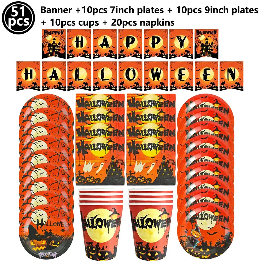 Halloween Party Supplies | Paper | Pumpkin Theme | Tableware Set