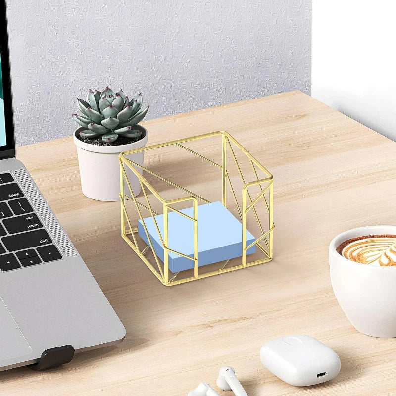 Sticky Note Holder | Iron Desk Organizer | 9.8x9.8x7.8 cm | Gold, Rose Gold