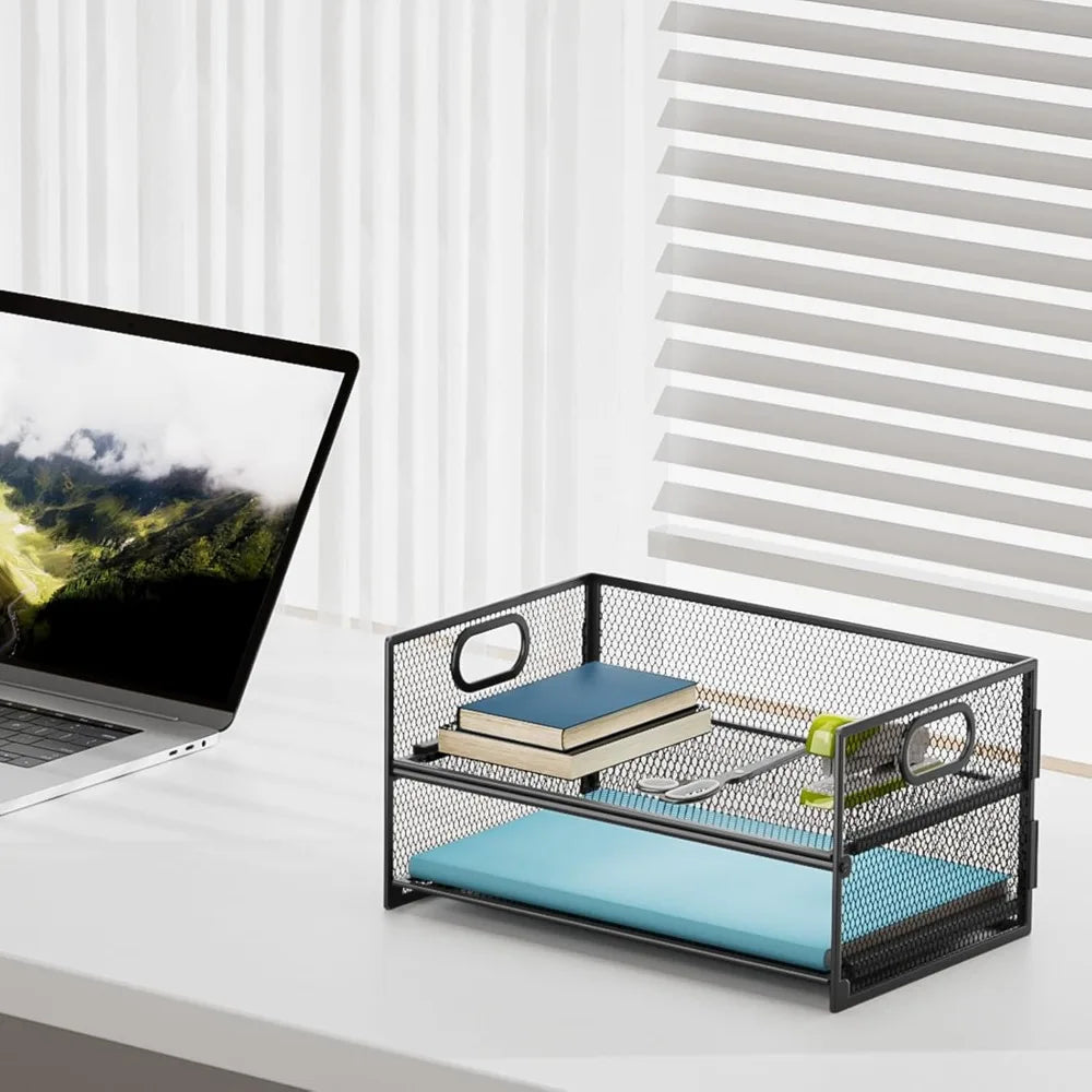 Mesh Paper Organizer Tray | 2 Tier | Letter Size | Black