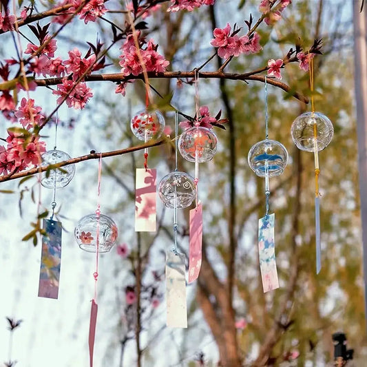 Japanese Sakura Glass Wind Chime Cherry Blossom Wind Bell Korean Kawaii Room Decor Hanging Decor Wind Chimes Outdoor 후우링 from PriceLows™