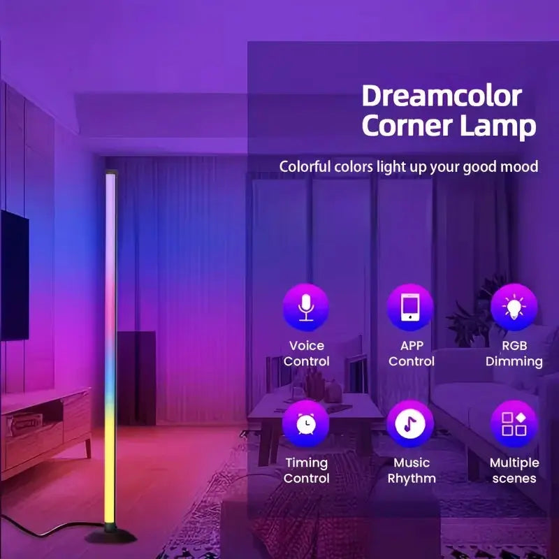 Music Sync RGB LED Floor Lamp Dynamic Color Changing Standing Light Romantic Ambient Light for Weddings, Parties, Hotels, Bedrooms, Gaming Rooms & Football Matches, Ideal Festival Gift from PriceLows™