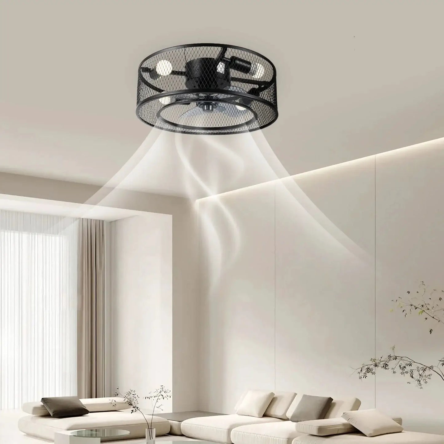 Low Profile Ceiling Fan | 18 Inch | LED Kit, E26 E27 Socket | 161 Sq Ft