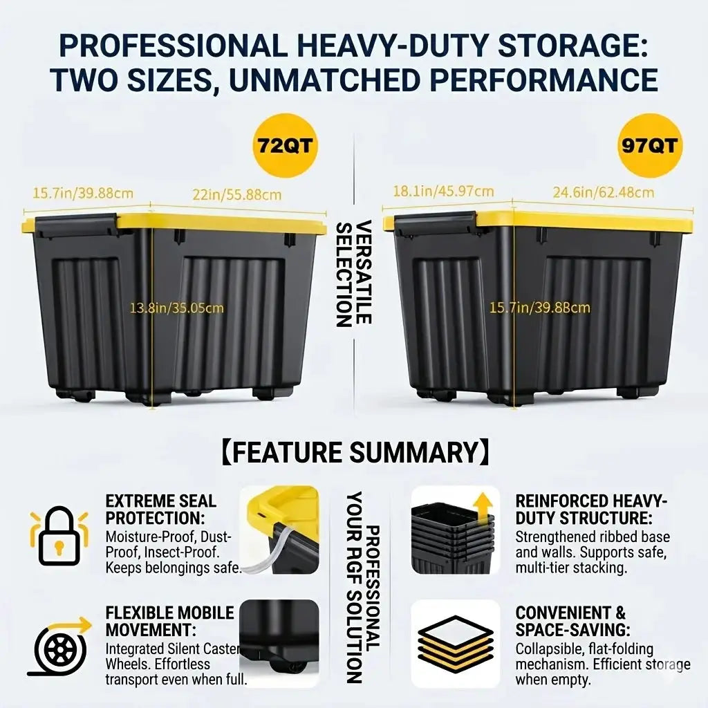 4/6 Pack of Storage Boxes with Lids And Wheels, 72 And 97 Quarts Capacity, Ideal for Storing Various Household Items, Stackable, Available in Three Colors from PriceLows™
