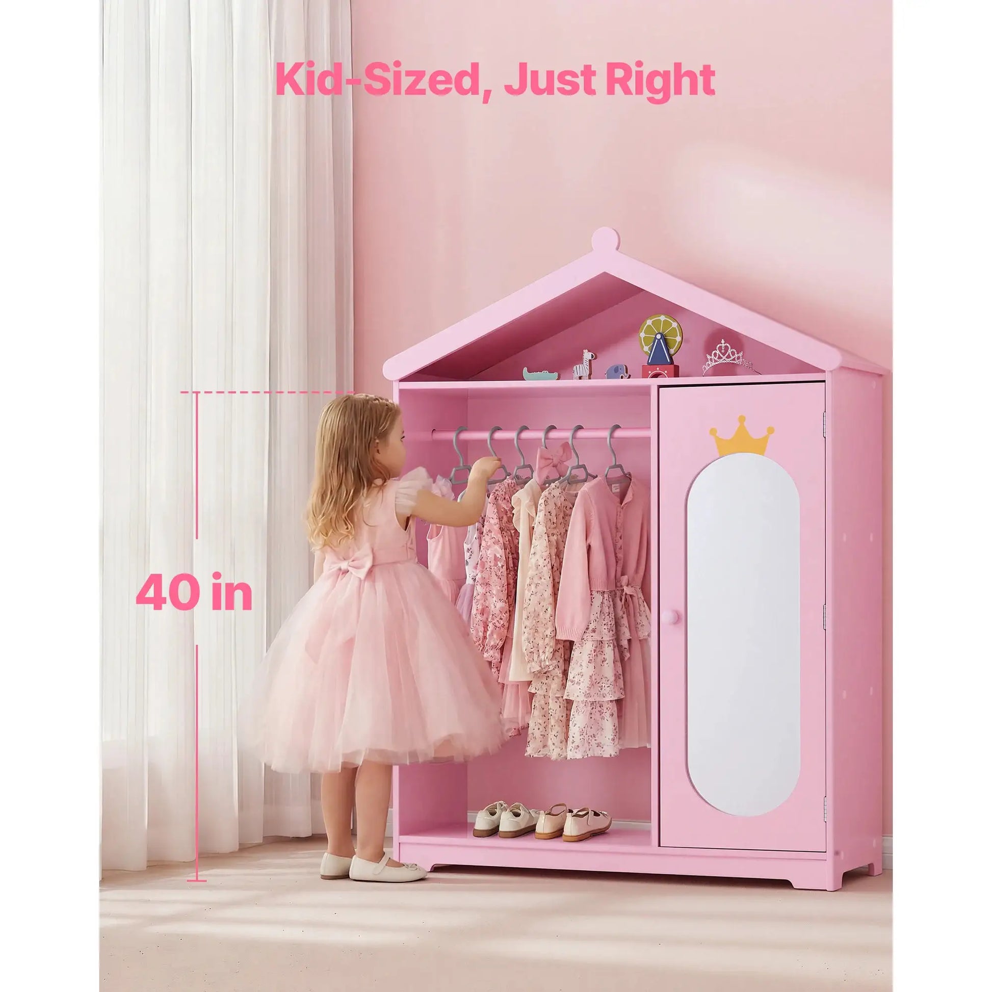 SucceBuy Kids Dress Up Storage with Mirror & Dress Up Closet Kids Armoire Wardrobe Costume Organizer for Girls Toddler Bedroom from PriceLows™