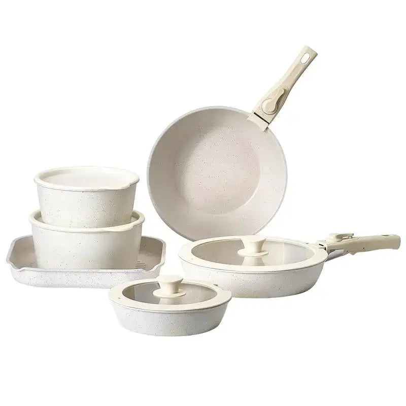 17 Piece Pots and Pans Set Nonstick, Detachable Handle Cookware, Space Saving Induction cookware set, Kitchen RV Cooking Sets, with Frying, Sauce, Saute, Tempered Glass Lids, Oven Safe, White from PriceLows™