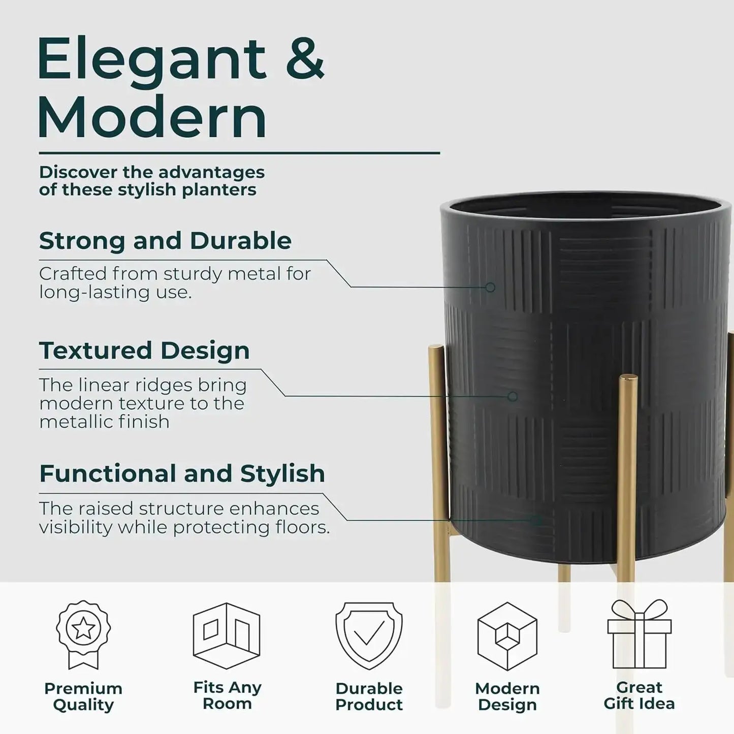 Decorative Flower Pots with Metal Stand for Home Decor - Modern Planters for Hallway, Entryway, and Living Room Decor - from PriceLows™