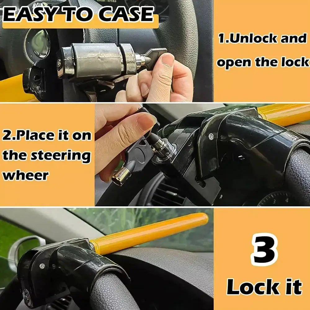 Universal Stainless Steel T-Bar Steering Lock - High Security Anti-Theft Device with Anti-Pry & DualGuard Keys for Car,SUV,Truck from PriceLows™