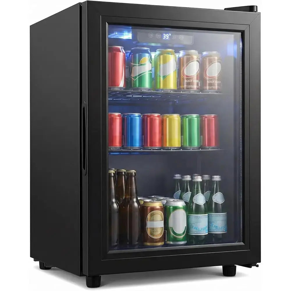 Compact 68-Can Beverage Refrigerator with Glass Door, Digital Control, Adjustable Shelves for Home or Dorm Use from PriceLows™