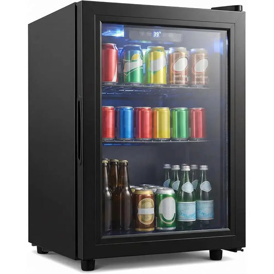 Compact 68-Can Beverage Refrigerator with Glass Door, Digital Control, Adjustable Shelves for Home or Dorm Use from PriceLows™