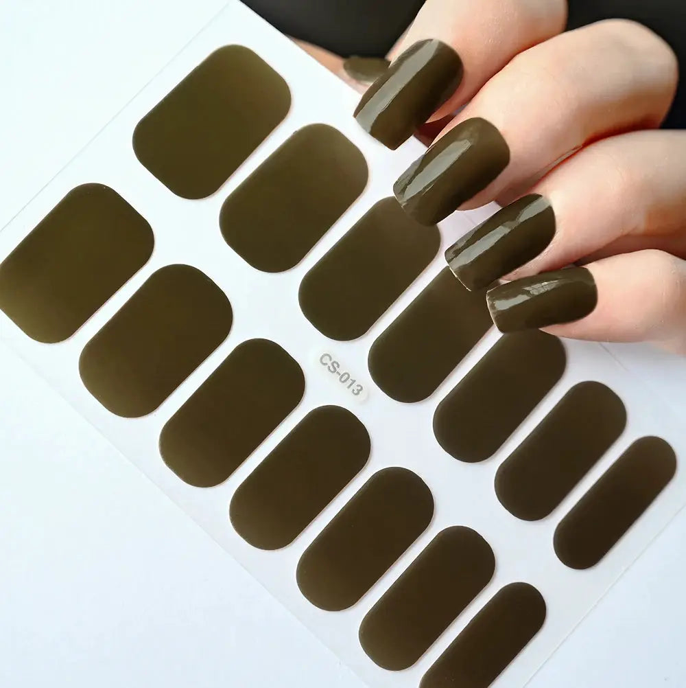 1Pcs Semi-Cured UV Gel Nail Sticker Pure Color Full Cover Waterproof Long-lasting Nail Strips 16Tips DIY Nail Polish Stickers *& from PriceLows™