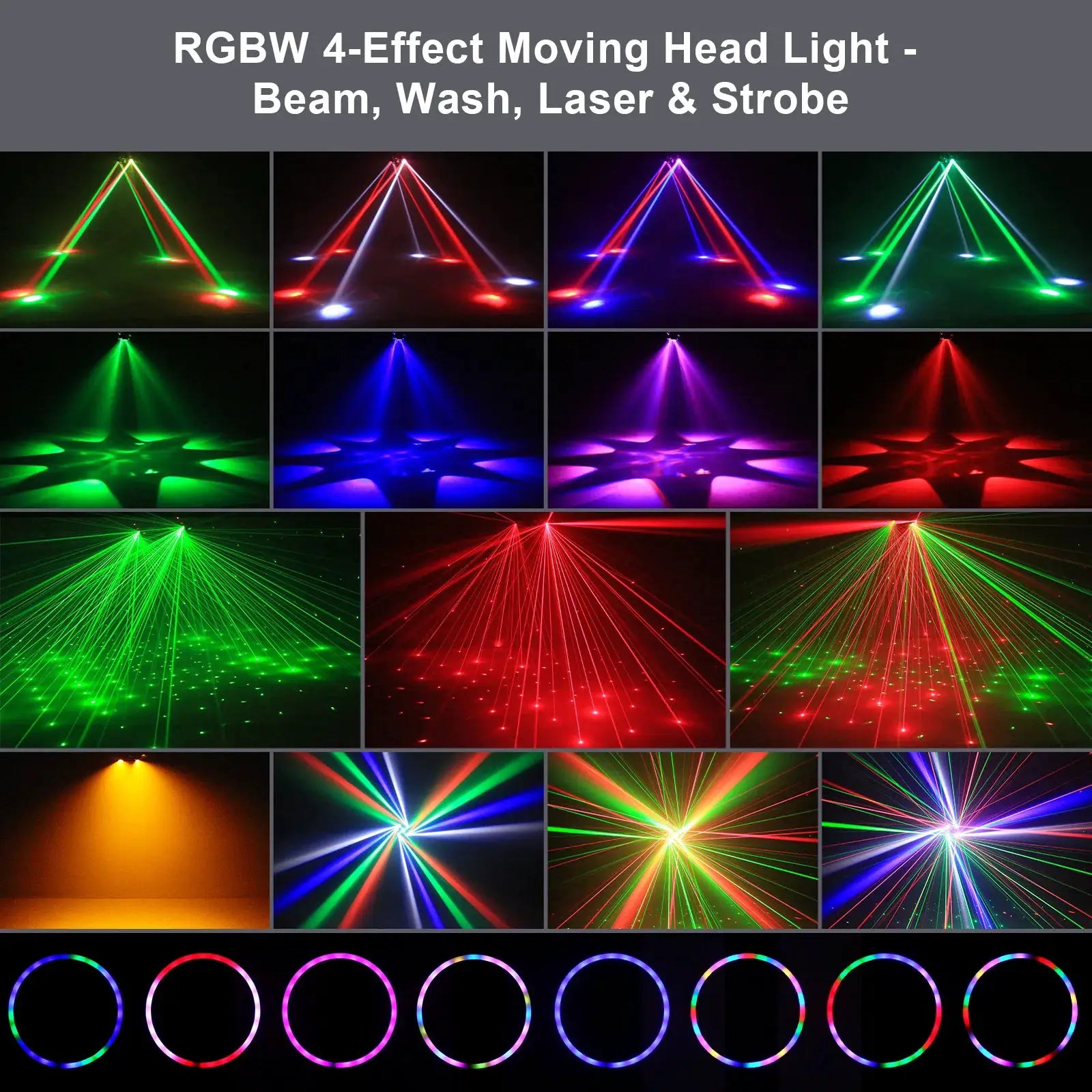 120W 4in1 RGBW Moving Head Light Beam Effect Lights Laser Light Remote Control Stage Lighting for DJ Disco Party Concert Theater from PriceLows™