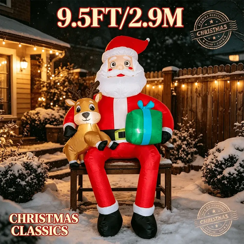 Christmas Inflatable | 9.5 Ft Led Light | Santa Chimney Design | Yard Decor
