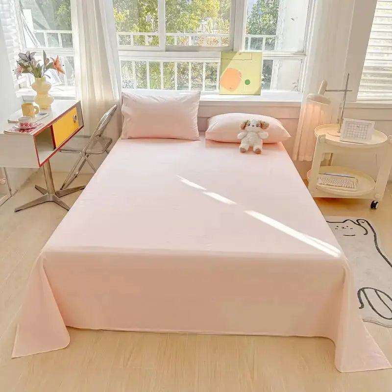 100%Organic Washed Cotton Bed Sheet 3Pcs Basic Percale Weave Soft Breathable Eco-Friendly Kids Adults Flat sheet Pillowcases from PriceLows™