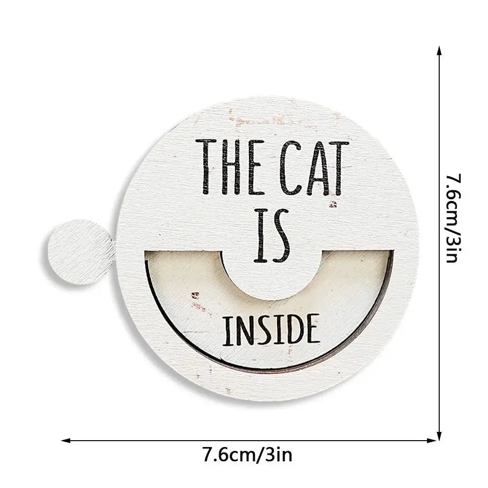 Cat Door Sign | Round Wood Magnet | 7.6 cm Diameter | White Brown