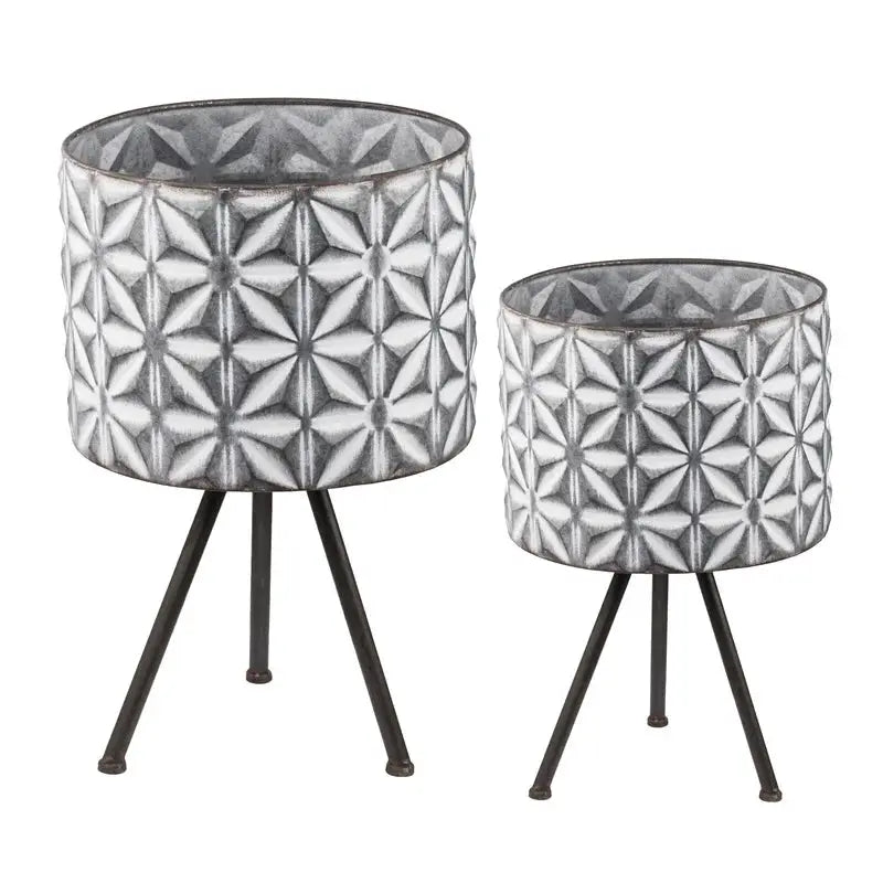 Set of 2 Round Galvanized Metal Planters Stand, Farmhouse Style from PriceLows™