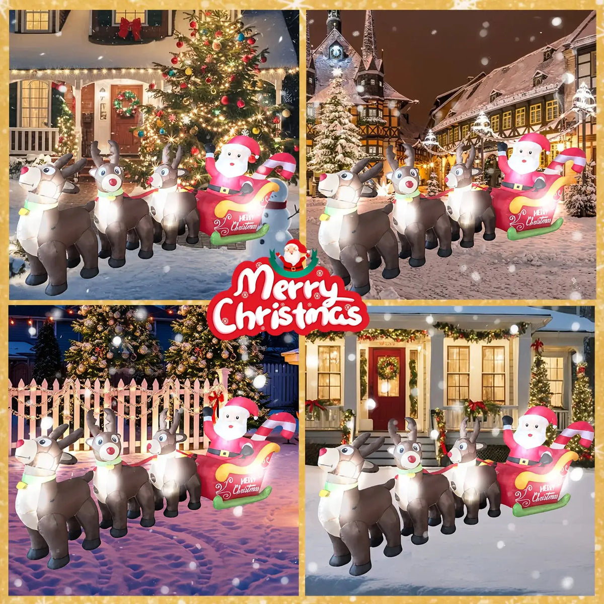 Christmas Inflatable Santa Sleigh | 9.8Ft LED | 3 Reindeer | Garden Lawn