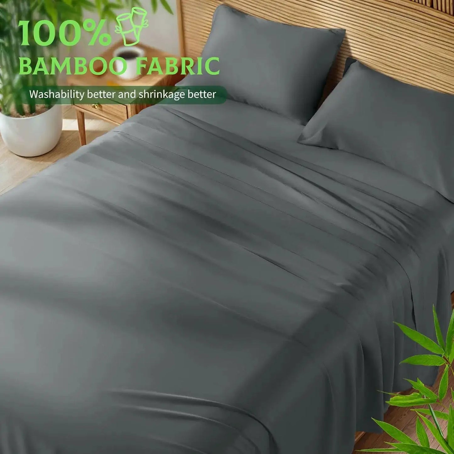 Bamboo Sheets for Hot Sleepers, Extra Deep Pocket up to 24", Ultra Soft Cooling Bed Sheets with Silky Smooth Feel, Queen Size from PriceLows™