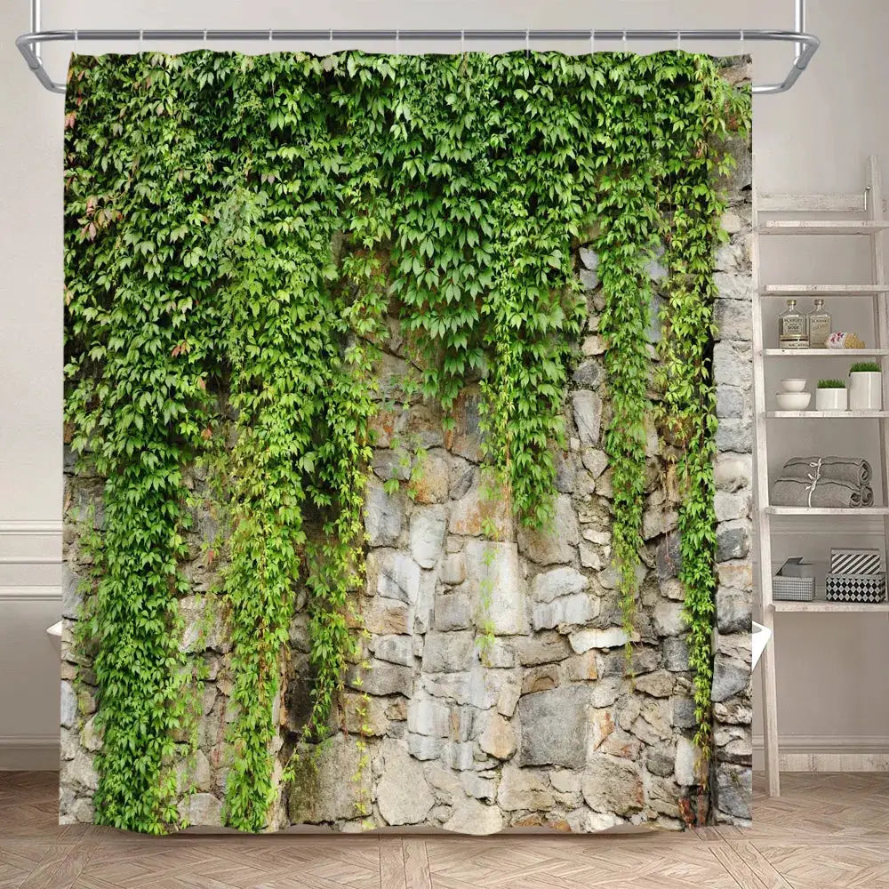 Green Leaves Shower Curtains Tropical Leaf Garden Vine Plant Wall Hanging Fabric Home Bathroom Decor Bath Curtain Set with Hooks from PriceLows™