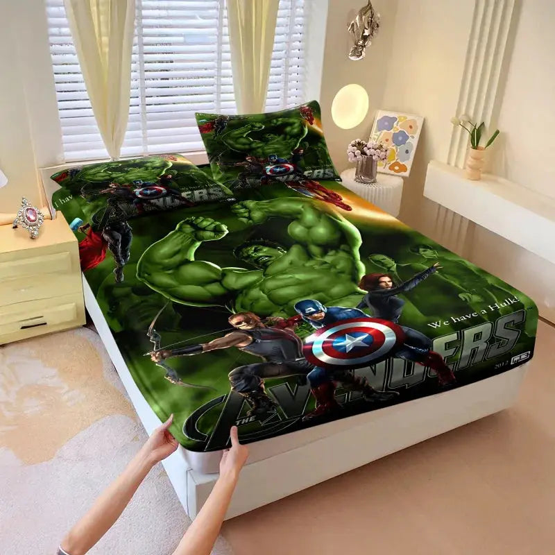 3Pcs Marvel Superhero Hulk Fitted Sheet Set with Pillowcases Soft Breathable Deep Pocket Bed Sheet Bedroom DecorMarvel Fan Gift from PriceLows™