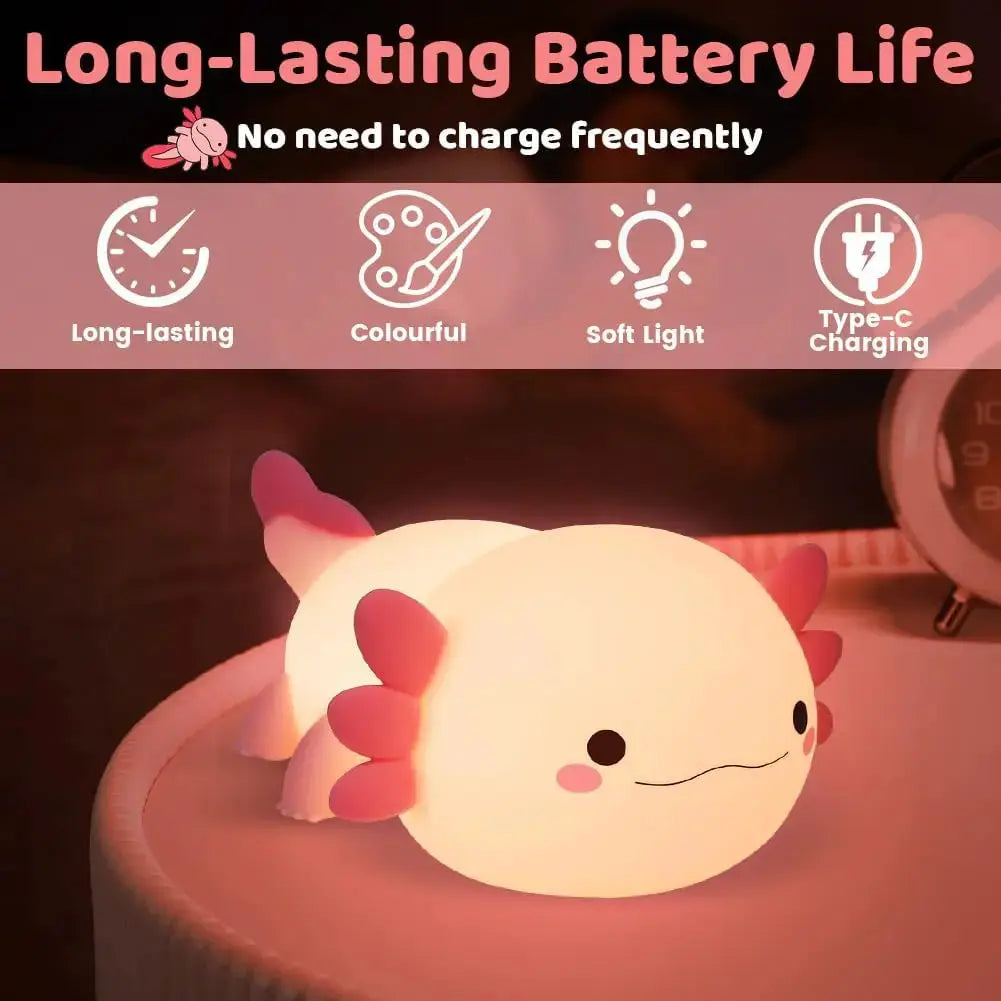 LED Axolotl Night Light | Touch Control | Battery Powered | Kids Bedroom