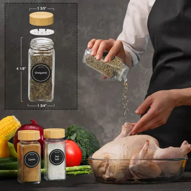 Glass Spice Jars | Bamboo Lids | Clear Glass | 6 12 24 Pcs