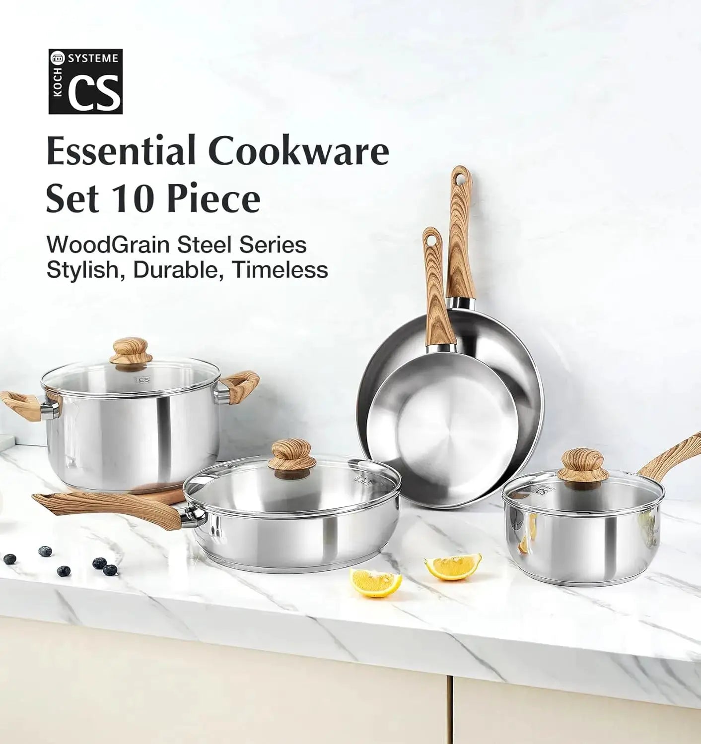 Stainless Steel Coowkare Set 10PCS, Professional 18/10 Stainless Steel Pots and Pans Set with Cool-Touch Handles from PriceLows™