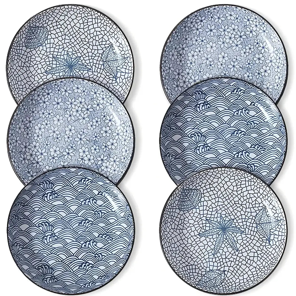 6pcs Japanese Ceramic Plates - 8-inch Round Blue & White Dinnerware, Heat-Resistant Microwave & Dishwasher Safe Suitable for Salads, Sushi, Pasta, Desserts, Elegant Suitable for Home Kitchen or Restaurant Use from PriceLows™