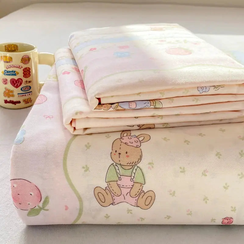 All Season Comfort 100% Cotton Flat Sheet , Soft Breathable Cute Cartoon Print Top Sheet, Wrinkle Resistant Fade Resistant from PriceLows™