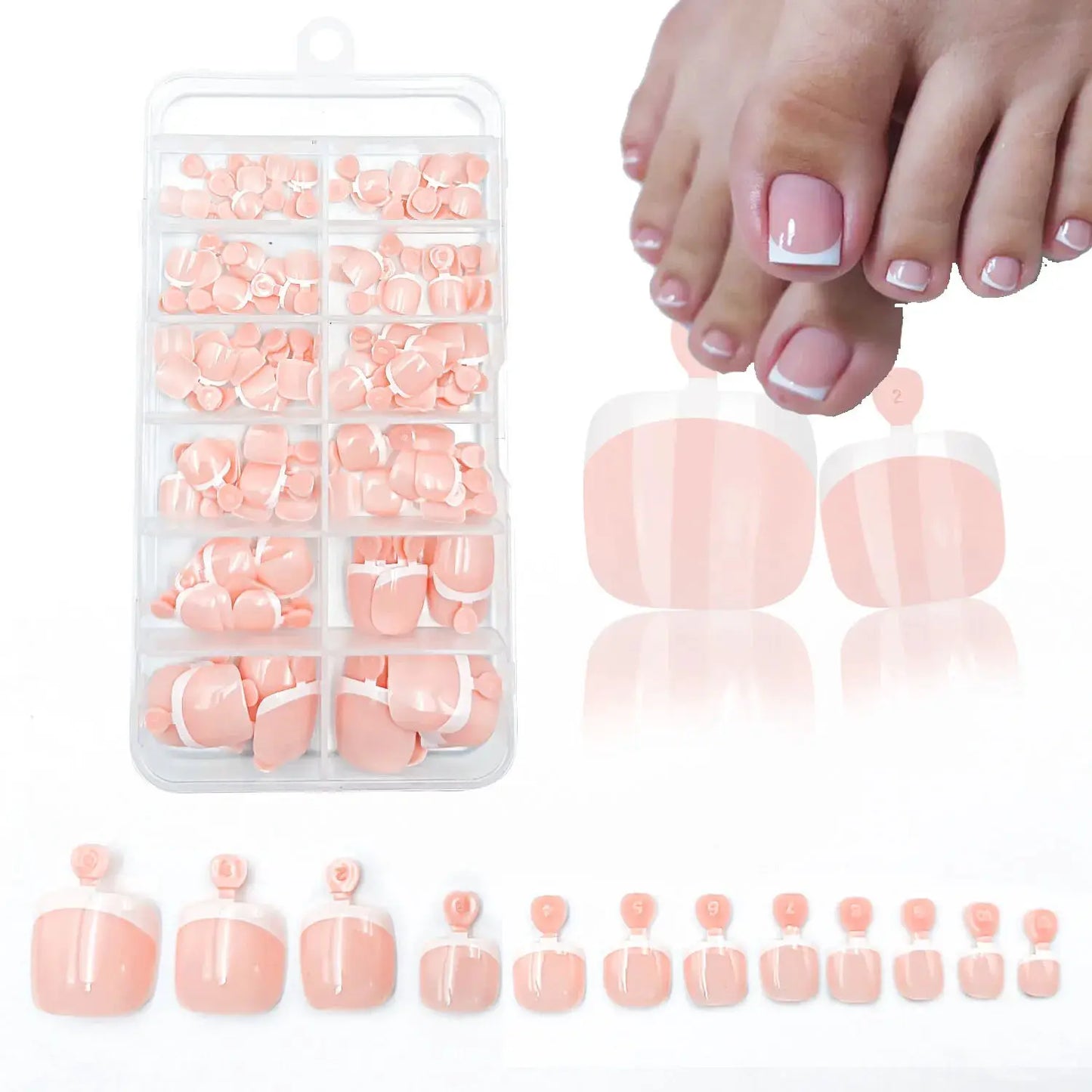Press On Toenails | Glossy Nude Pink French Tips | 120 Pcs | Size S