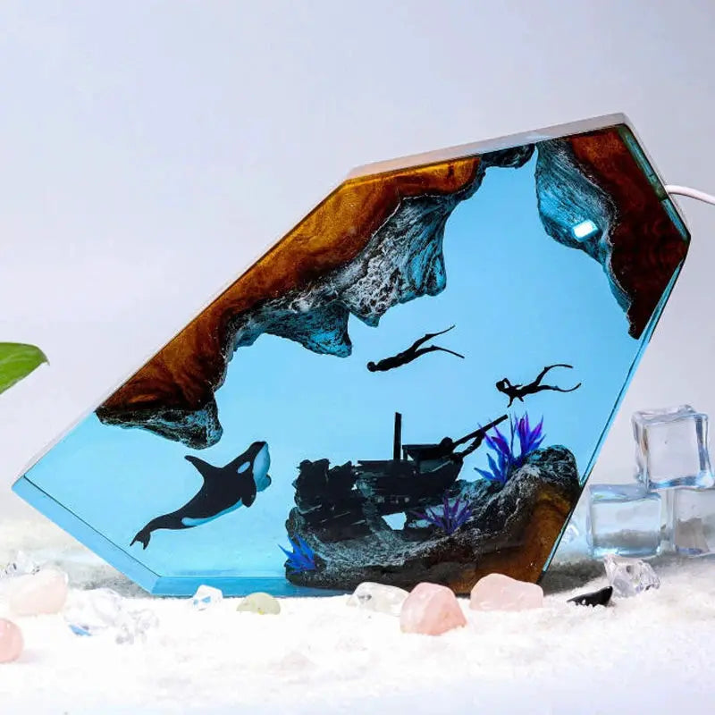 Seabed World Organism Resin Table Light Creactive Art Decoration Lamp Shark Sunken Ship Theme Night Light USB Charge from PriceLows™
