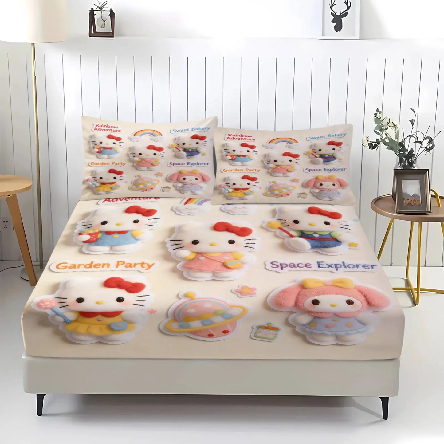 Sanrio Hello Kitty My Melody Cinnamoroll Pompompurin Fitted Sheet Set Kawaii Cute Cartoon Bed Sheet Pillowcases for Girl Bedroom from PriceLows™