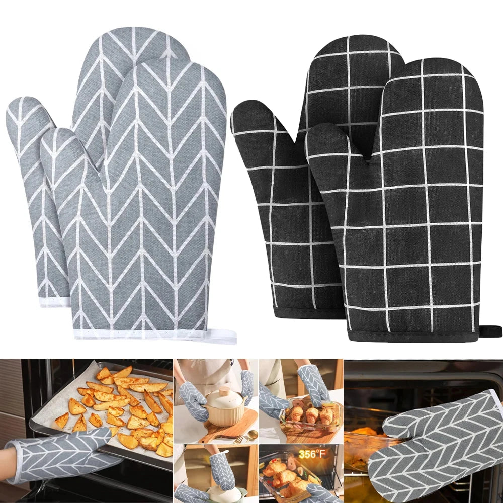 Oven Mitts | High Temperature Resistant | TC Fabric | Black Gray