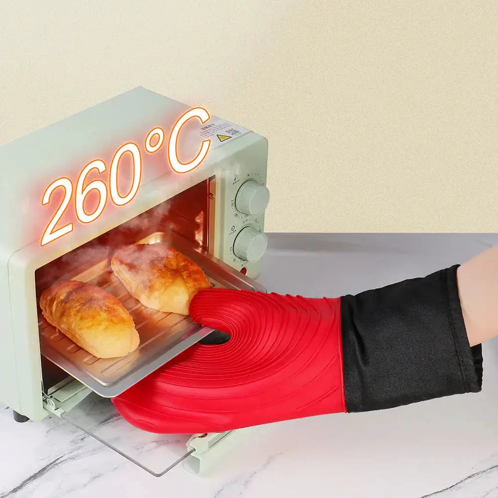 Silicone Oven Mitts | Slip Resistant | Waterproof, Soft Polyester Lining | Set