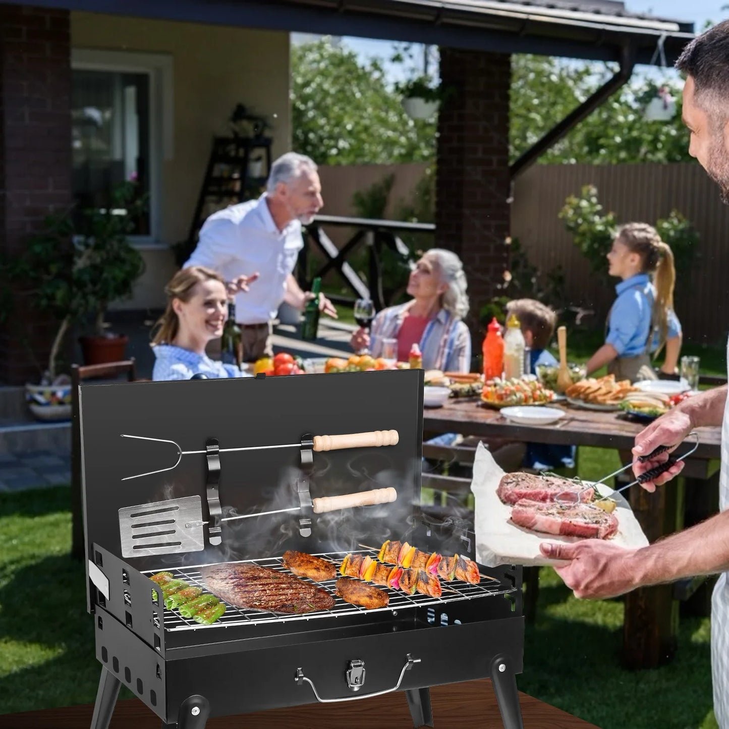 Portable Charcoal BBQ Grill Folding Desktop Barbecue Rack for Outdoor Camping Picnic 3-Level Adjustable - Fast US Shipping from PriceLows™