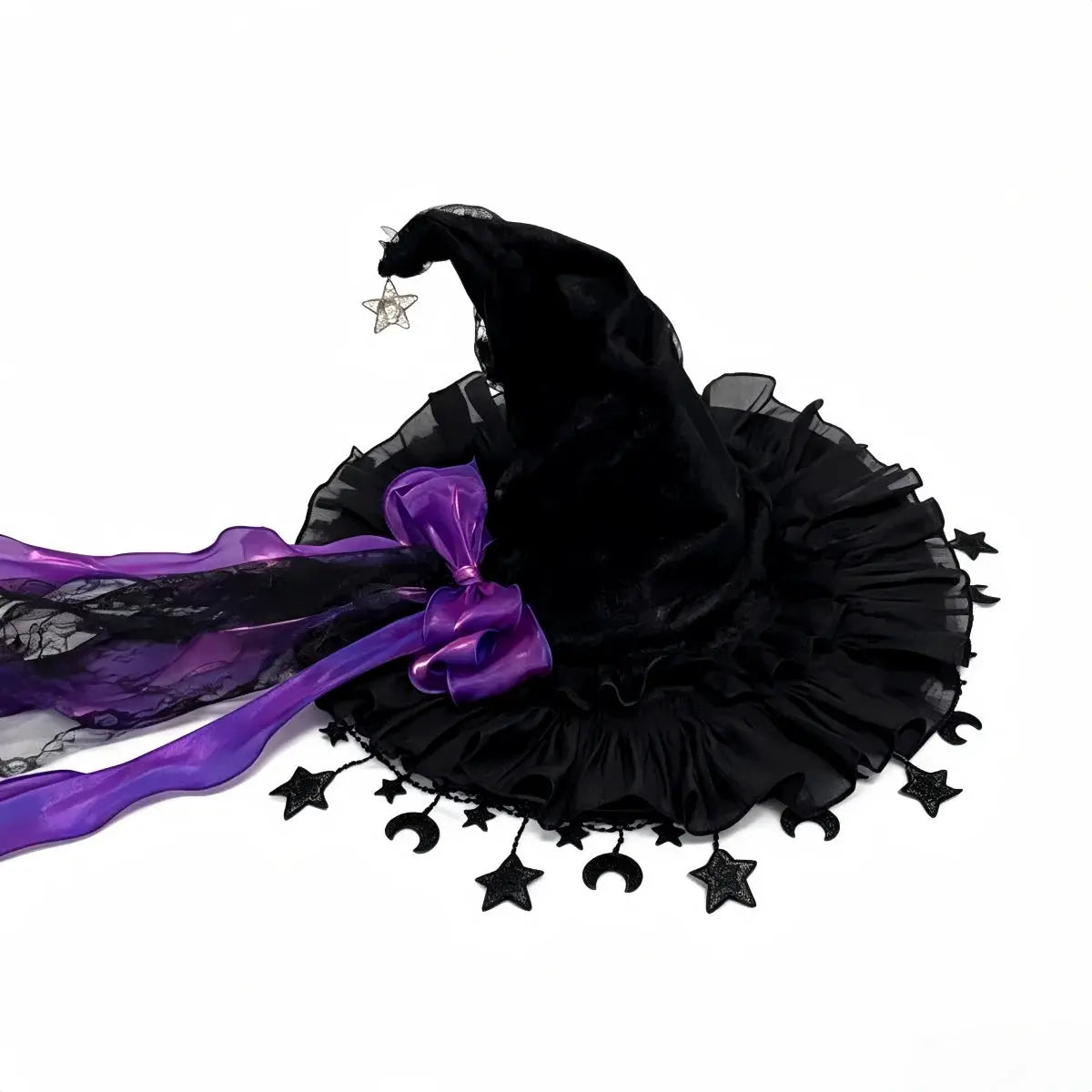 Witch Hat | Lace Trim | Velvet Material | Moon Pendant