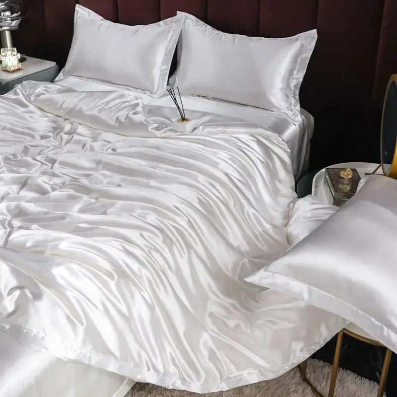 Ice Silk Bedding Set | Satin Duvet Cover | 100Gsm Solid Color | 5Ft To 7Ft Fits