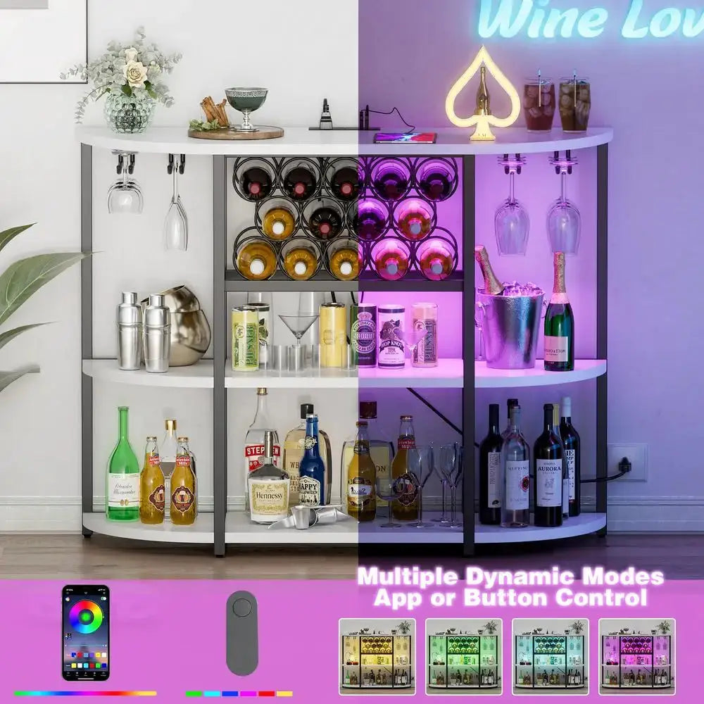 Wine Bar Cabinet for Liquor Bar Table Bar Cabinet with Lights and Outlet 4Tier Storage Freestanding Wine Racks with Glass Holde from PriceLows™