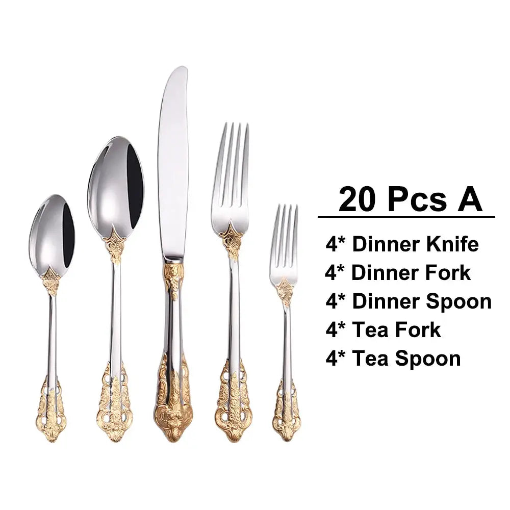 30 Pieces Gold Plated Luxury Cutlery Set Stainless Steel Vintage Western Tableware Sliver Knife Spoon Fork Set Kitchen Utensils from PriceLows™