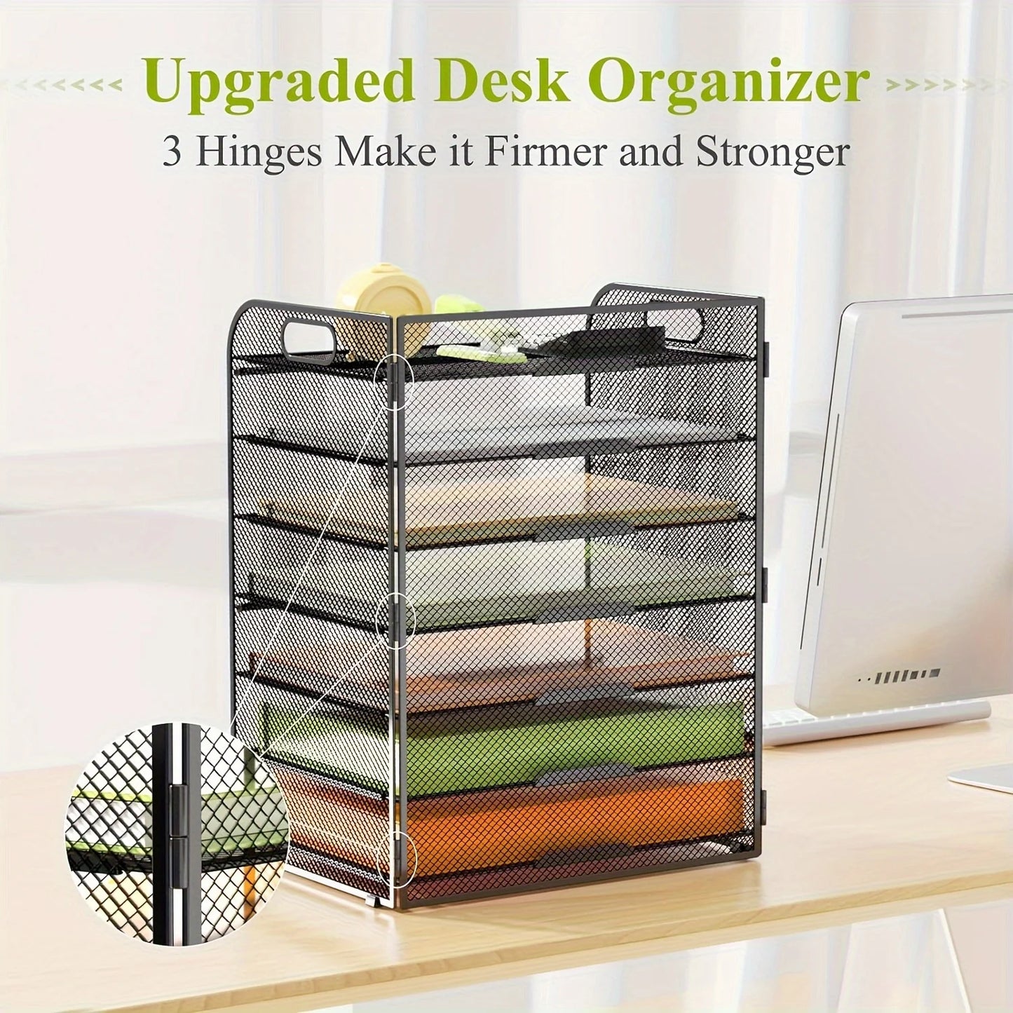 Stainless Steel Desk Organizer | 7 Trays | Vertical File Organizer | With Handle