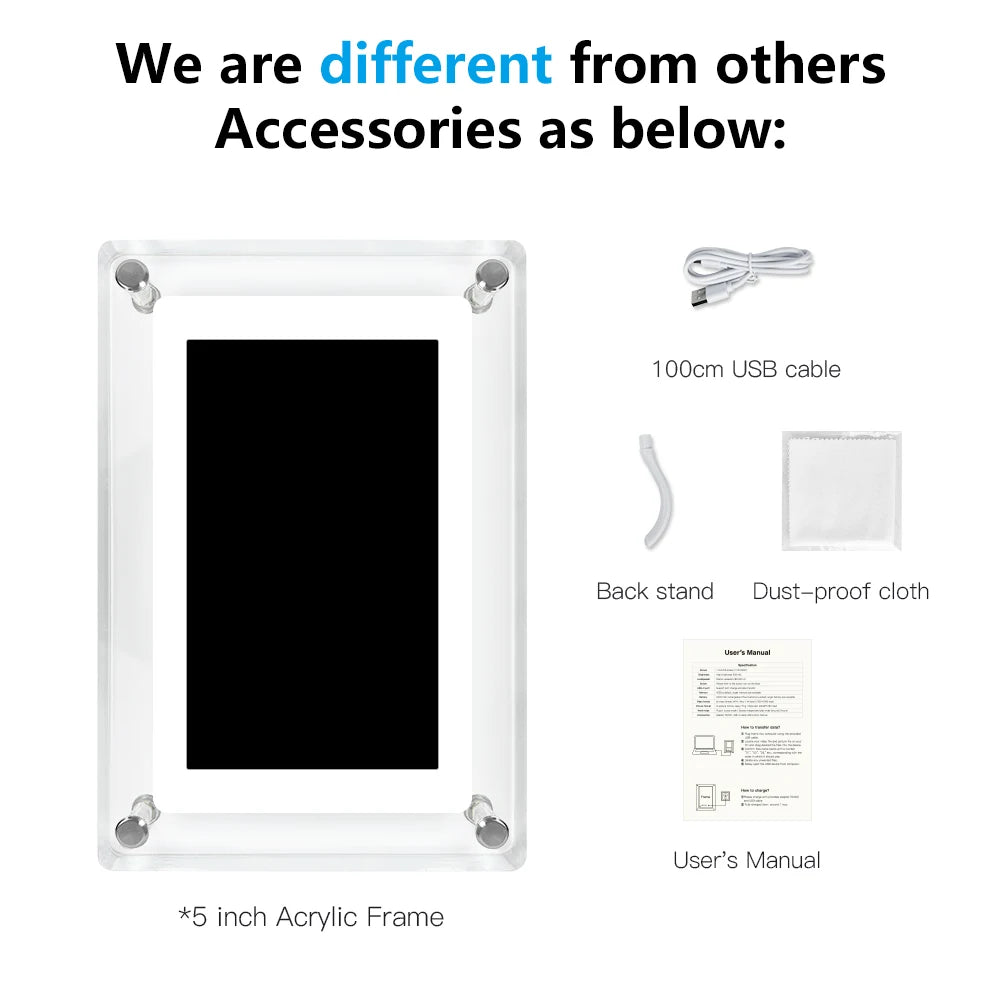 Acrylic Digital Photo Frame | 5 Inch IPS Display | 4GB Memory | Portrait