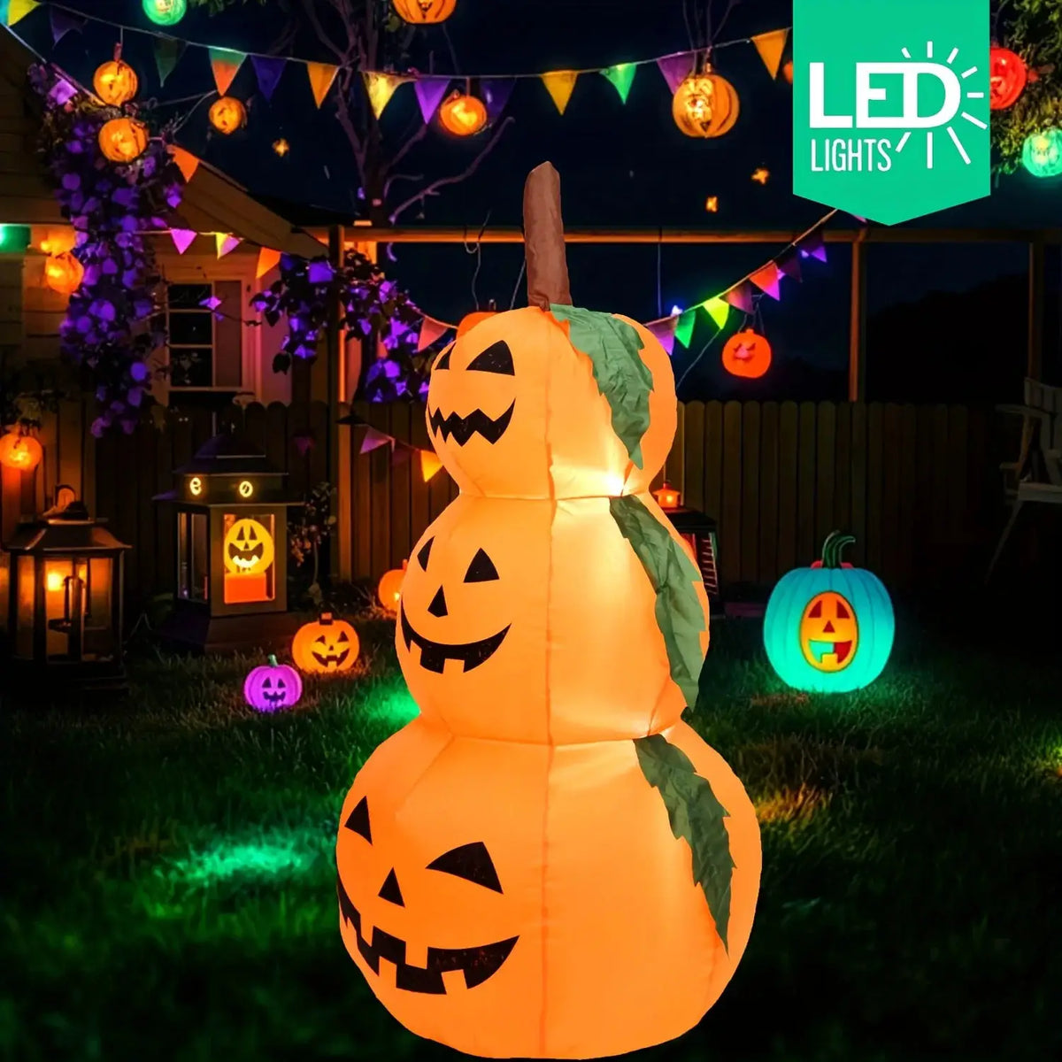 Halloween Inflatable Pumpkins | 3.9 Ft | Led Built In Lights | Stacked