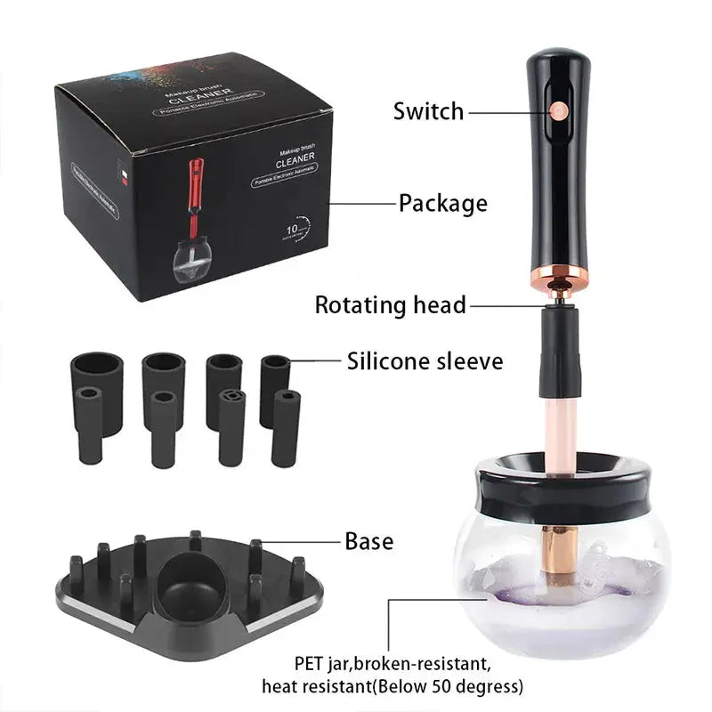 Electric Makeup Brush Cleaner | Automatic Rotary Design | 8 Size Collars