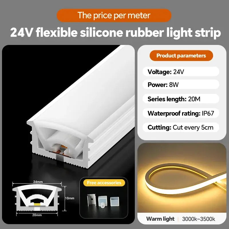 24VLED Silicone Light Strip Sleeve Outdoor Waterproof Linear Light Open Hidden Embedded Flexible Bendable Shaped Light Strip from PriceLows™