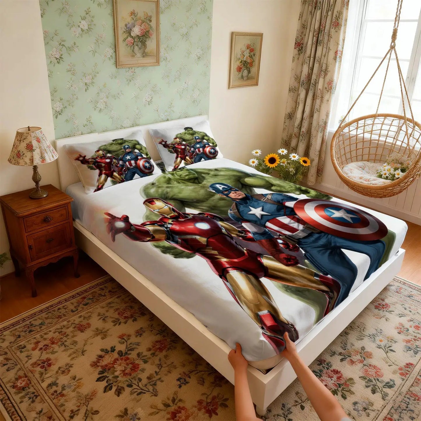 3Pcs Marvel Avengers Fitted Sheet Set With 2 Pillowcases Soft Deep Pocket Bed Sheet Superhero Bedding ForTeen Bedroom Decor from PriceLows™