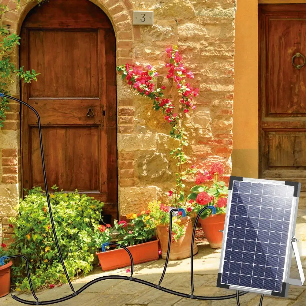 Solar Potted Plants Deep Drip Irrigation Watering System 9V 5W, Watering Regularly Easy DIY, with 30*Drip Tip 15m Water Pipe Etc from PriceLows™