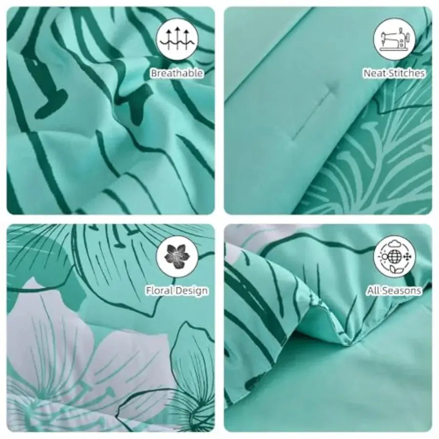 Comforter Set Size 7 Pieces Bed in a Bag, Turquoise Floral Comforter and Sheet Set, Soft Microfiber Complete Summer Bedding Set from PriceLows™