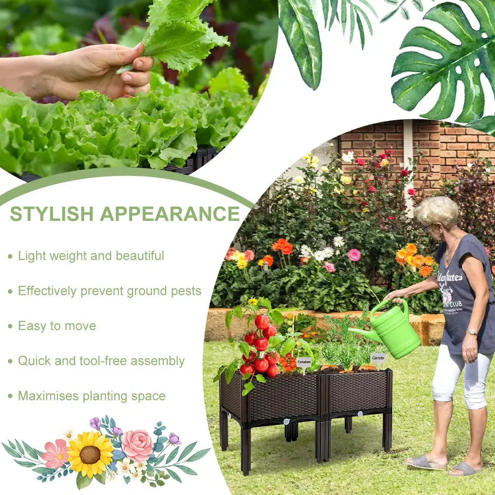 Elevated Plastic Raised Garden Bed Planter Above Ground Flower Vegetable Standing Box Garden Box for Garden Patio Deck Balcony from PriceLows™