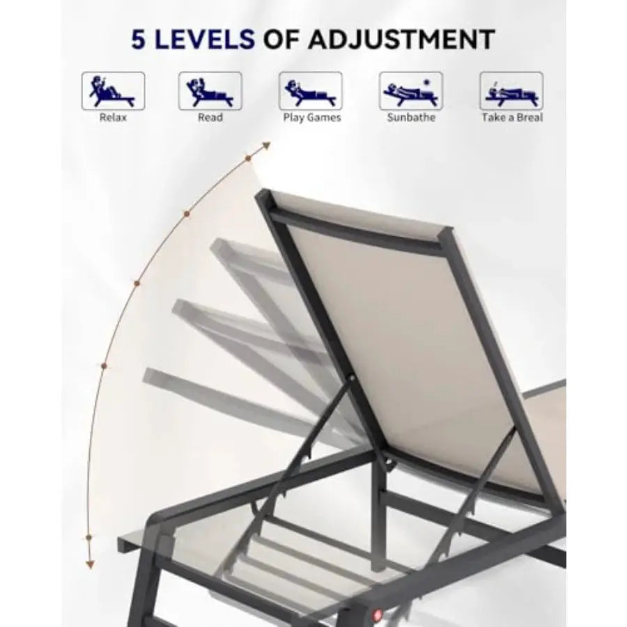 Aluminum Chaise Lounge Chair Outdoor, Foldable Patio Lounge Chair Assemble-Free, Pool Lounge Chairs with 5 Adjustable Backrest, from PriceLows™